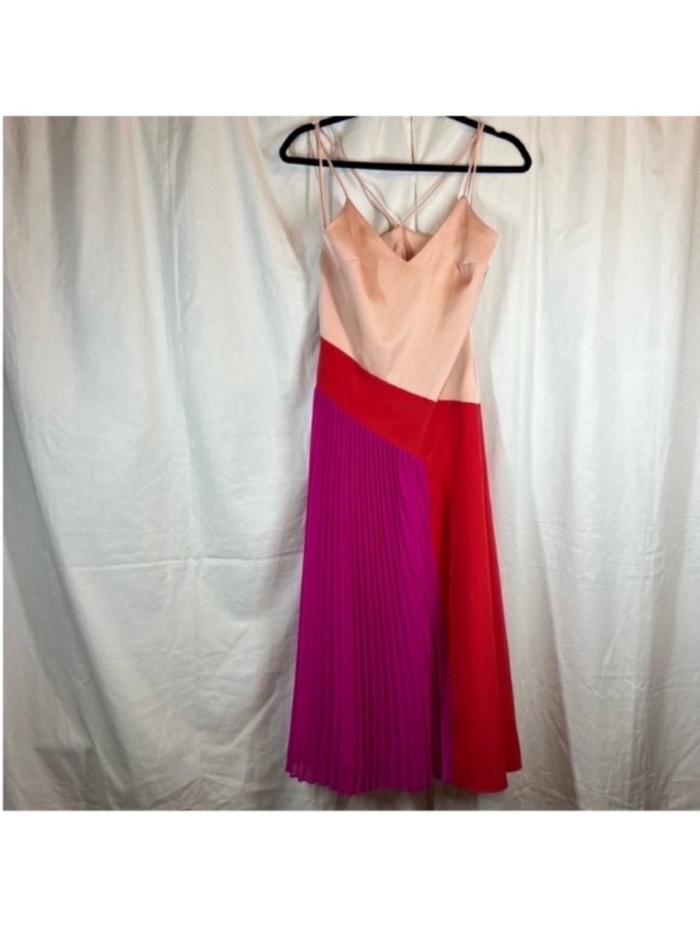 Cushnie x target colorblock pleated midi dress crisscross strap